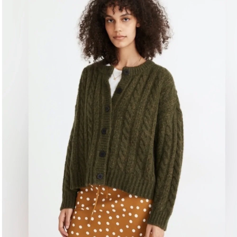 Madewell New Wool Pointelle Chunky Cable Knit Fisherman Cardigan Oversized - Picture 3 of 14